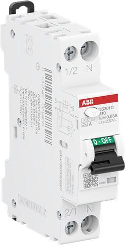 Produktbild ABB DS301CB10A30 DS301CA-B10/0,03 FI/LS-Schalter 6kA 1P+N 2CSR255163R1105