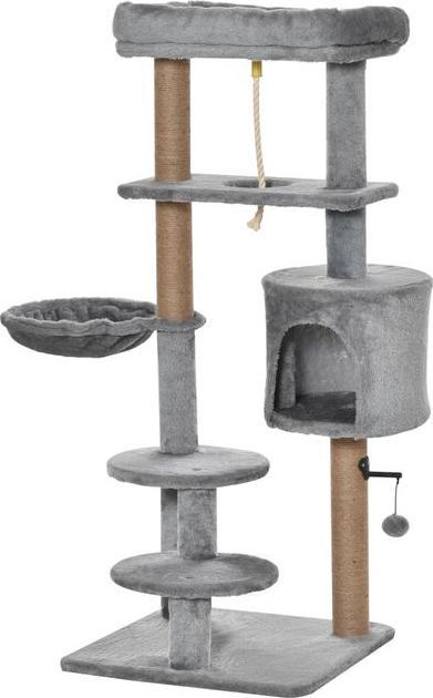 Actual product image Swisshandel24 Scratching post 120 cm jute trunk, for cats up to 5 kg, light grey (120 cm, Light grey+beige)