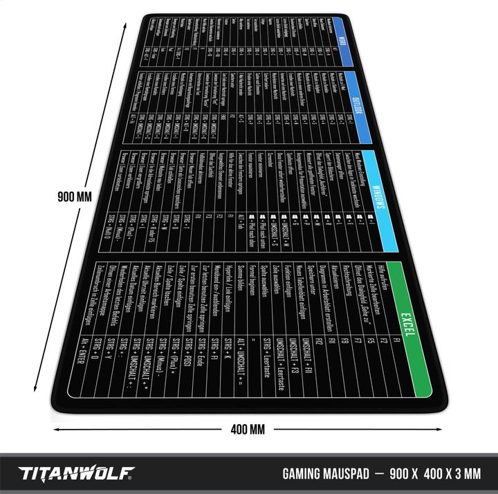 Produktbild Titanwolf Gaming Mauspad, 900 x 400mm XXL Speed Gaming Mausmatte, Mousepad Extragrosse Fläche, MS Function (XXL)