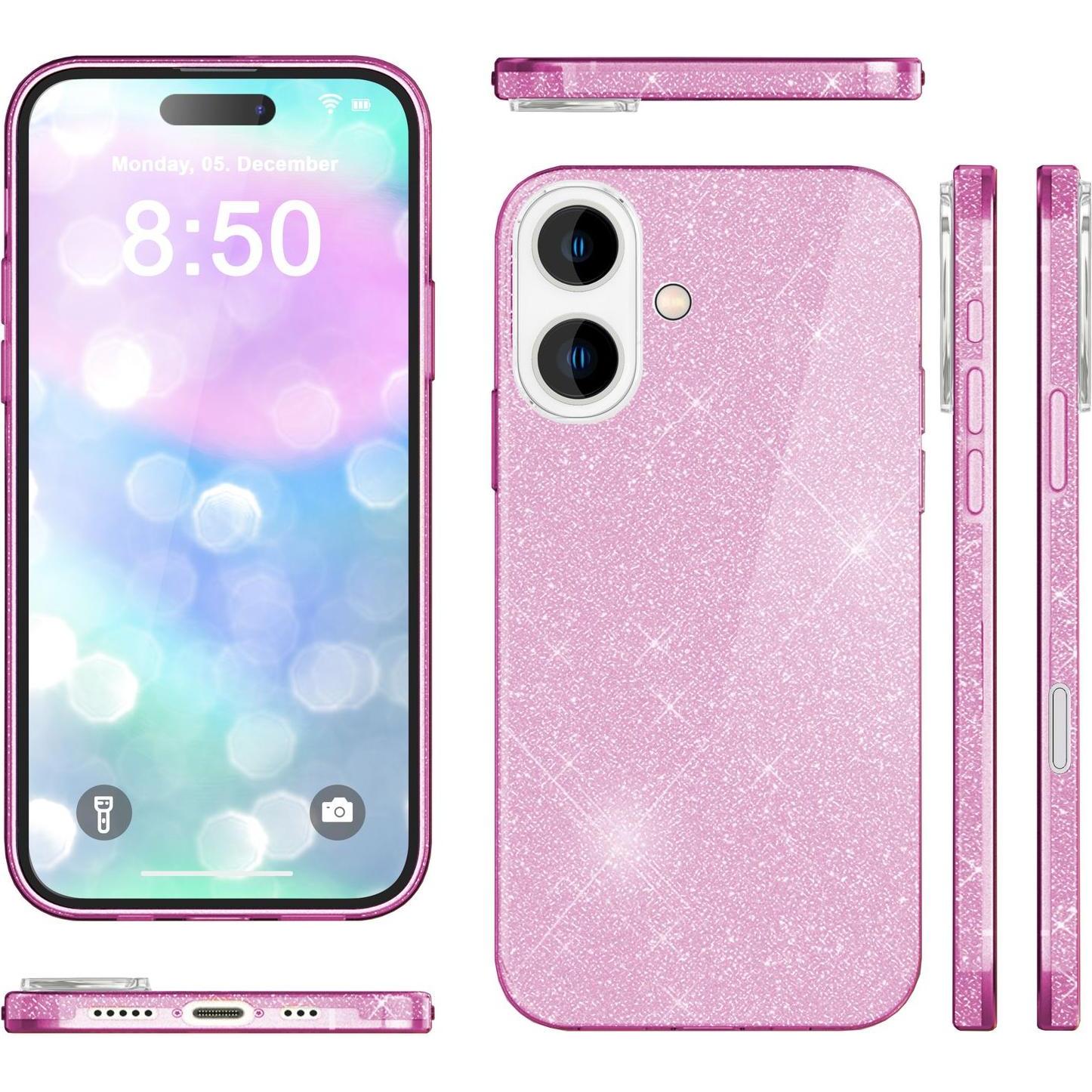 Thumbnail - Nalia Glitzer Hybrid Hülle (Apple iPhone 16), Smartphone Hülle, Violett