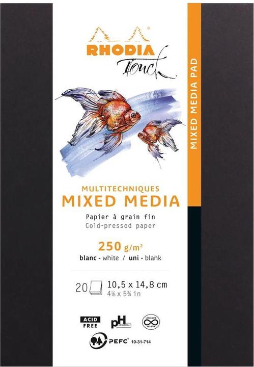 Image du produit Rhodia Touch Mixed Media Pad, papier Paint'On extra-blanc 250g - A6 portrait, 20 feuillets - Noir (250 g/m², 300 x)