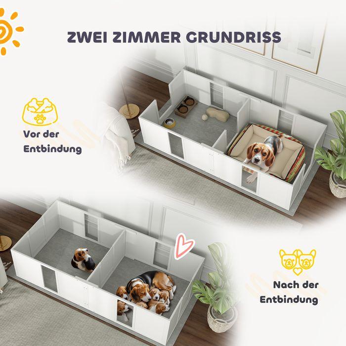 Produktbild Swisshandel24 Wurfkiste für Welpen, Welpenauslauf mit mit rutschfesten Füssen, Kiefernholz Weiss (Hund, Reflektoren, Waschmaschinenfest)