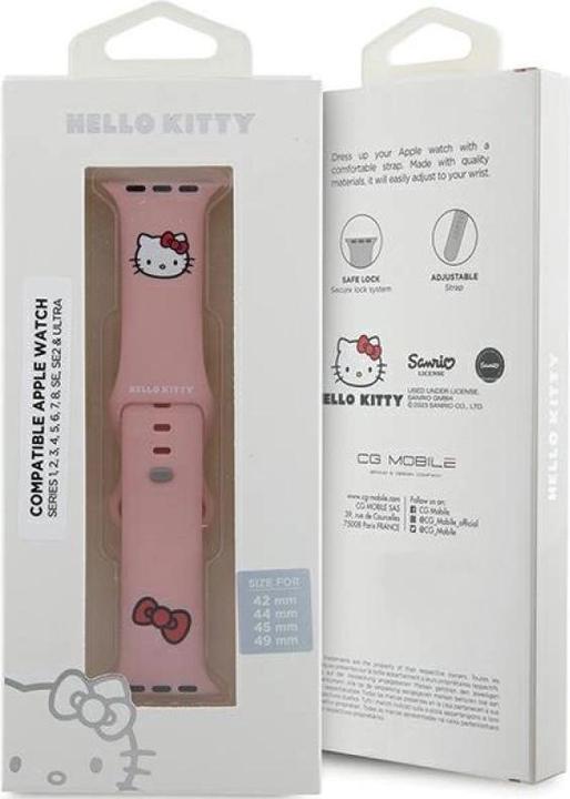 Actual product image Hello Kitty Pasek HKAWLSCHBLP Apple Watch 42/44/45/49mm różowy/pink strap Silicone Kitty Head (42 mm, Silicone, Stainless steel)