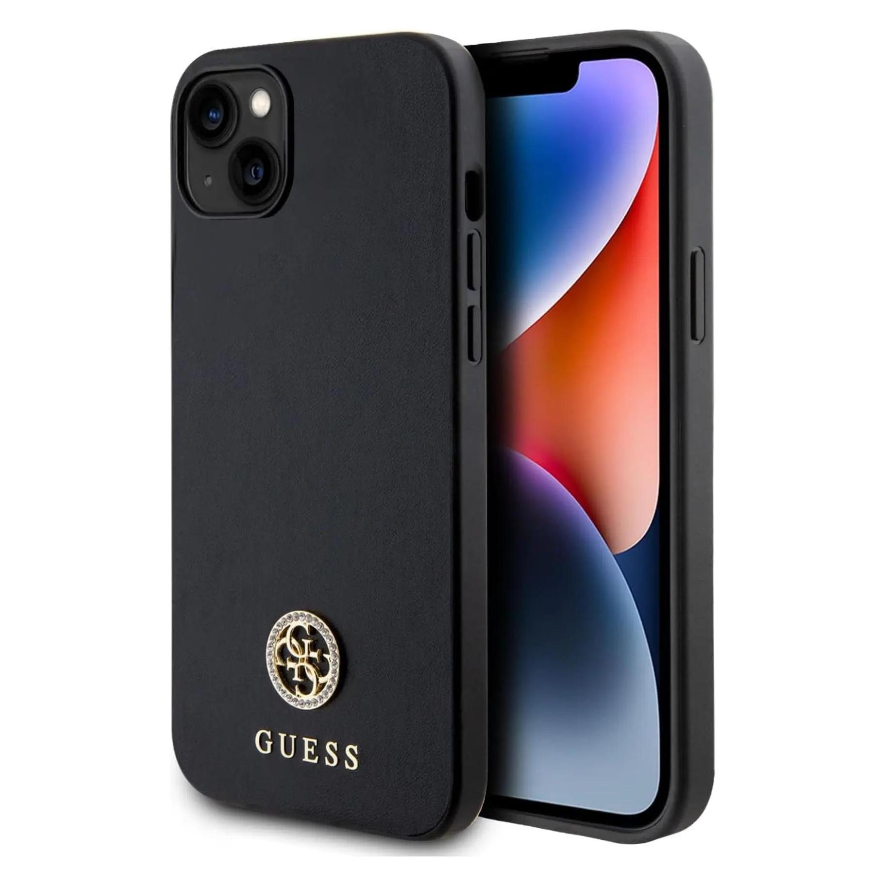 Guess GUHCP15MPS4DGPK IPhone 15 Plus 6.7" Czarny/black Hardcase Strass Metal Logo (Apple IPhone 14 Plus, Apple IPhone 15 Plus), Smartphone Hülle,