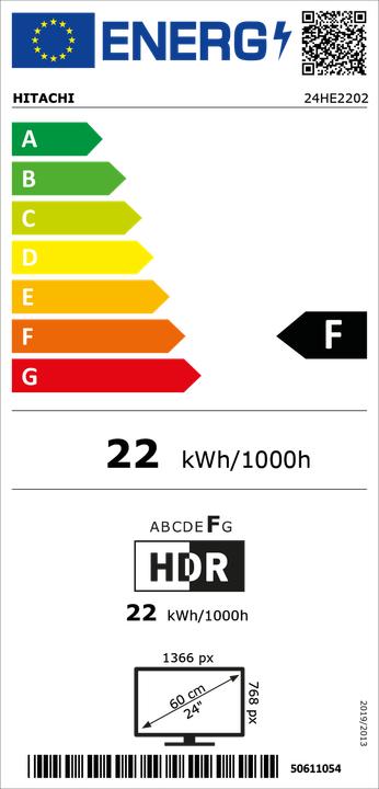 Energy Label Hitachi 24HE2202 - 24 inch - Smart Android TV - WiFi Bluetooth HD LED (24", LCD, HD ready)