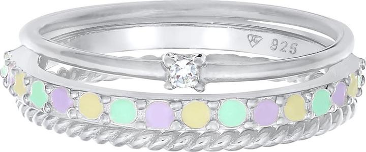 Actual product image Elli Ring Multi-Colour Enamel Crystal Set of 3 925 Silver (62, 925 Silver)