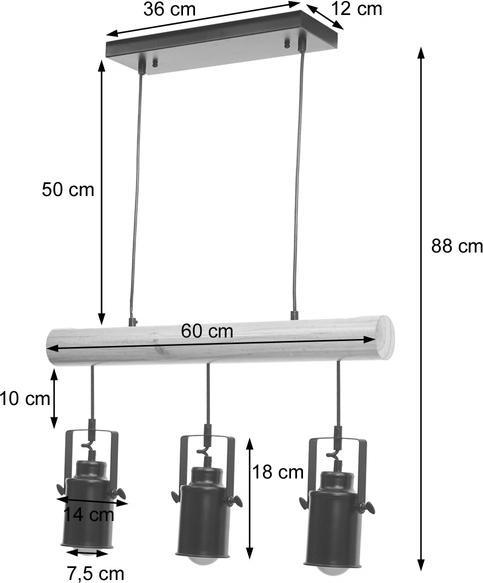 Image du produit Swisshandel24 Lampe à Suspendre, Industrial Vintage Bois Métal Noir - 3 Abat-jour Spot (E27)