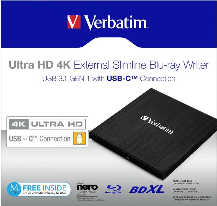 Produktbild Verbatim Slimline (Blu-ray Brenner, Blu-ray Laufwerk, CD Brenner, CD Laufwerk, DVD Brenner, DVD Laufwerk)
