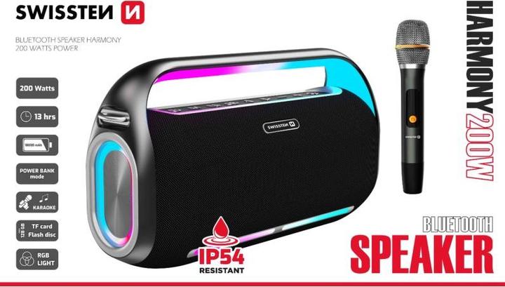 Actual product image Swissten Bluetooth Speaker Harmony 120W Black (15 h, USB power delivery)