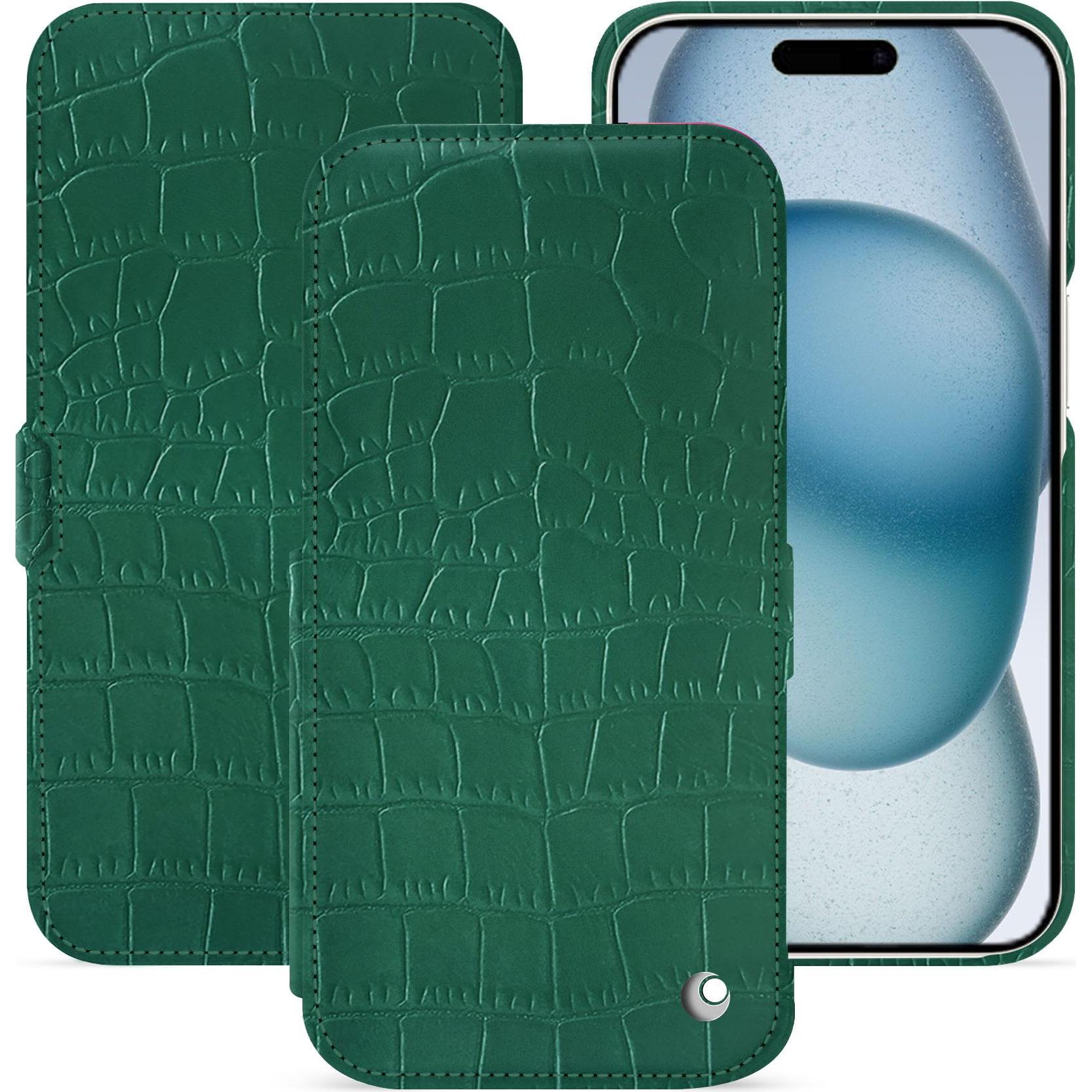 Noreve Lederschutzhülle horizontal (Apple iPhone 15), Smartphone Hülle, Grün