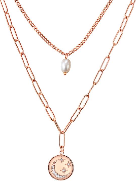 Actual product image Valero Pearls Ladies stainless steel Preciosa freshwater cultured pearl rose gold 38.0/43.0 cm base chain + 5.0 (Stainless steel, 38 cm)