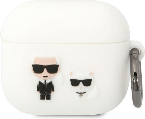 Produktbild Karl Lagerfeld KLACA3SILKCW AirPods 3 cover white/white Silicone Karl & Choupette (Kopfhörer Hülle)