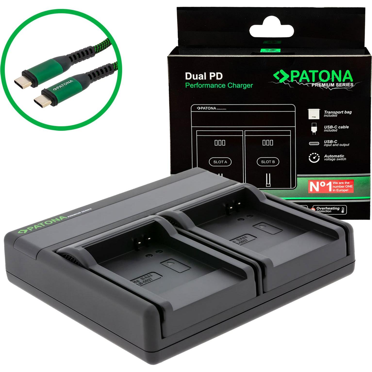 Patona Batterie di ricambio Doppio caricatore USB USB-C (Caricabatterie per fotocamere), Alimentatore fotocamera, Bianco