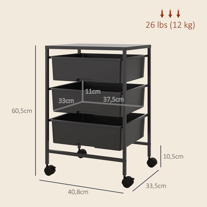 Image du produit Homcom Rollwagen Stahl, Kunststoff Schwarz