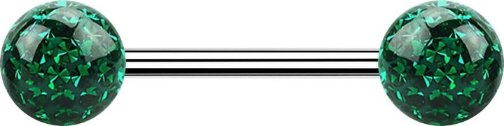 Produktbild Star Piercing Micro Barbell silber mit zwei Kugeln grün Epoxy Schutzschicht (ohne Messing, Chirurgenstahl 316L)