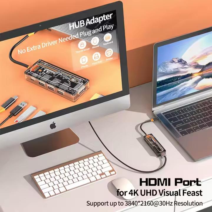 Produktbild PhoneLook USB-C Hub 5-in-1 mit futuristischem Design (3x USB-A, 1x USB-C, 1x HDMI) (USB-C, 5 Ports)