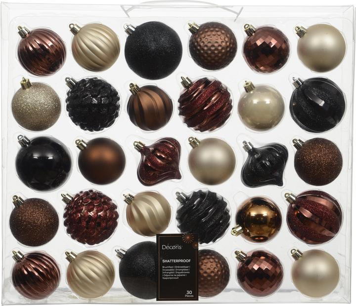 Produktbild Kaemingk Christbaumkugeln - 30 Stück - Kunststoff - ø ca. 7 cm - schwarz/braun/creme (30x)