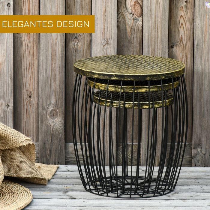 Produktbild Swisshandel24 3er-Set Couchtische Beistelltische Retro Metallkorb Drahtkorb Garten Satztisch Gartenmöbel Outdoor B