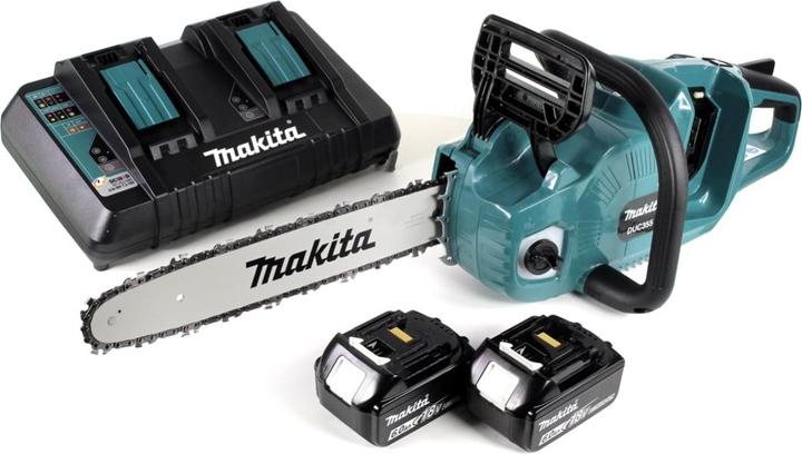 Produktbild Makita DUC 355 PG2 Akku Kettensäge 36V ( 2x18V ) Brushless 35 cm + 2x 6,0 Ah Akku + Doppelladegerät (Akku Kettensäge)