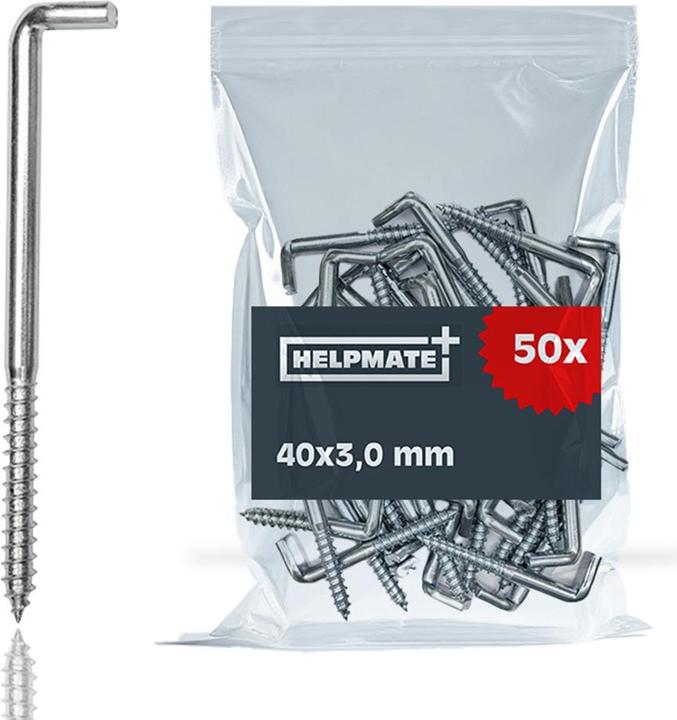 Produktbild Helpmate Schraubhaken, 40 × 3,0 × 15 × 14 mm, gerade, Stahl, verzinkt, Holzgewinde (50 Schrauben pro Stück)