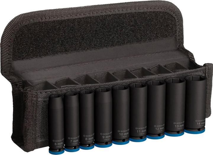 Bosch Professional Zubehör PRO Slagmoerdoppenset, 1/4", diep, 9 stuks. (6 mm, 12 mm, 14 mm, 10 mm, 7 mm, 11 mm, 8 mm, 9 mm, 13 mm)
