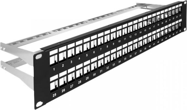 Delock 48,30cm (19") Keystone Patchpanel 48 Port mit Entlastungsschienen 2 HE schwarz