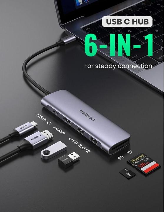 Productafbeelding Ugreen USB-C hub 6in1 (USB-C, 6 Havens)