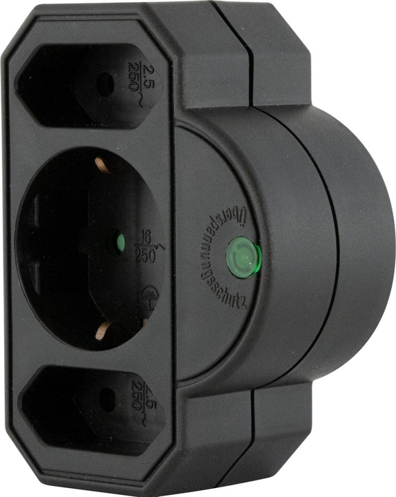 Actual product image REV Steckdosenadapter 3-fach mit Überspannungsschutz, schwarz (CEE 7/16, CEE 7/3, 3 x)