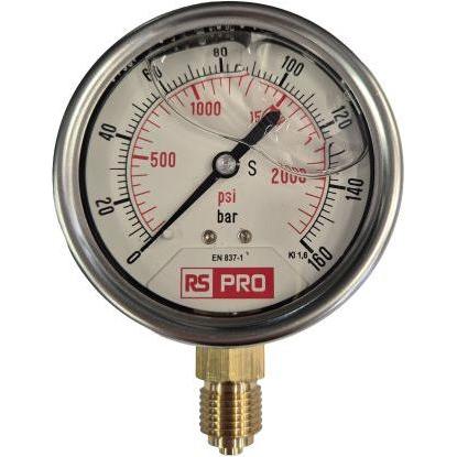 RS PRO Druckmessgerät Prozessanschluss unten Analo, Misurazione