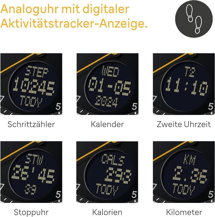 Produktbild Braun Analoge Uhr mit digitaler Anzeige, Kalender und Schrittzähler (Analoguhr, 45 mm)