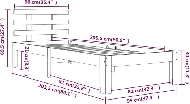 Produktbild vidaXL Bettrahmen (90 x 200 cm)