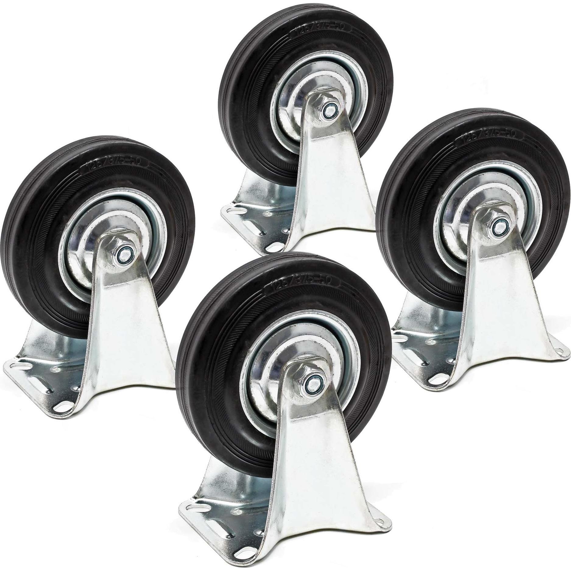 Thumbnail - Wiltec, Möbelrollen, Bockrollen Set 4x Transportrolle Vollgummirad 125mm 100kg Metallfelge