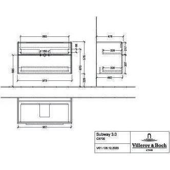 Thumbnail - Villeroy & Boch, Waschbeckenunterschrank, V&B Waschtischunterschrank SUBWAY 3.0 973x576x478mm f SWT Gri Alu glänz. Br w ...
