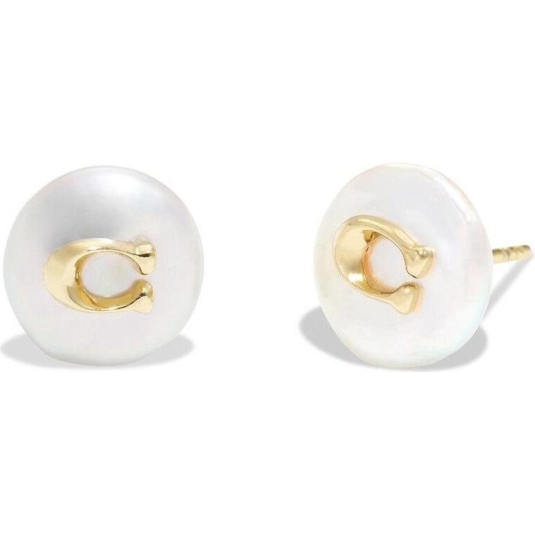 Coach, Orecchini, - Brass earrings with synthetic pearl 37351511GLD107, (Ottone)