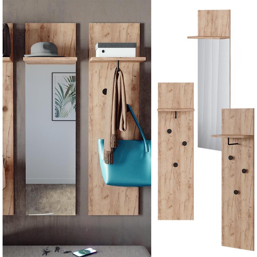 Thumbnail - Vicco, Garderobe + Kleiderhaken, Wandgarderobe Siri, Goldkraft Eiche, Set mit 3 Wandgarderoben