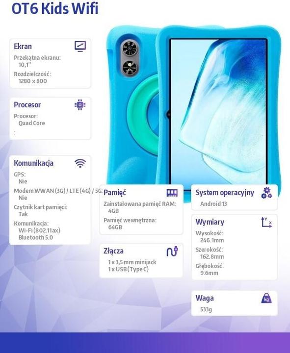 Produktbild Oukitel Grünes Kinder-Tablet OT6 ohne Ladegerät, 10 Zoll, 4/64GB (10.10", 64 GB, Grün)