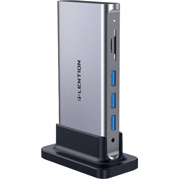 Lention docking station AV USB-C gray (USB-C, 11 Ports), Dockingstation + USB Hub, Grau