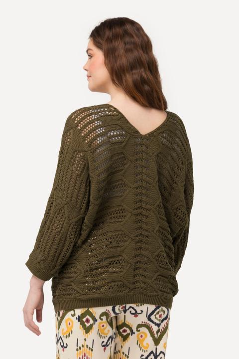 Produktbild Ulla Popken Pullover, Ajourmuster, V-Ausschnitt, 3/4-Arm (56)