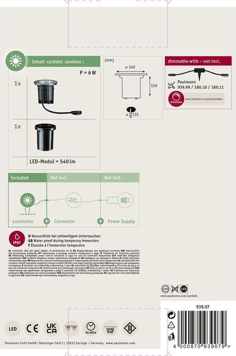 Immagine prodotto Paulmann Lampada da incasso a pavimento per esterni Plug & Shine (609 lm, IP67)