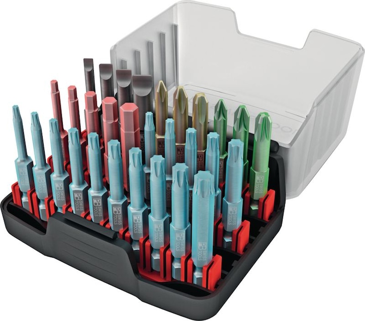 PB Swiss Tools Precision Bit Box E6-990 (Innensechsrund TX M40, Innensechsrund TX M9, Innenschskant M2.5, Innensechsrund TX M10, Innensechsrund TX M15, Innensechsrund TX M20, Innensechsrund TX M25, Innensechsrund TX M27, Innensechsrund TX M30, Kreuz Phillips PH M3, Kreuz Pozidriv PZ M3, Innenschskant M3, Innenschskant M4, Innenschskant M5)