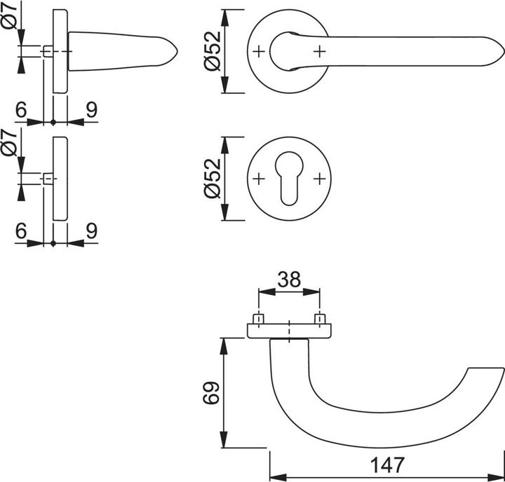 Image du produit Hoppe Garniture à rosette Marseille 1138/42KV/42KVS Aluminium F1 rond PZ DIN gauche / droite D/D (Poignée de porte)