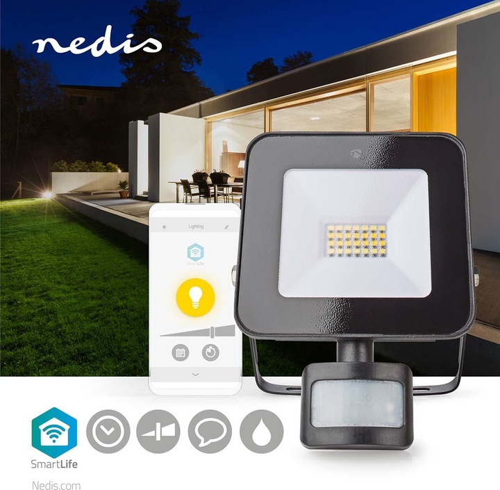 Produktbild Nedis SmartLife-Flutlicht - Bewegungssensor, 1500 lm, WLAN, 20 W, Dimmbar Weiss, 3000 (1500 lm, IP44)