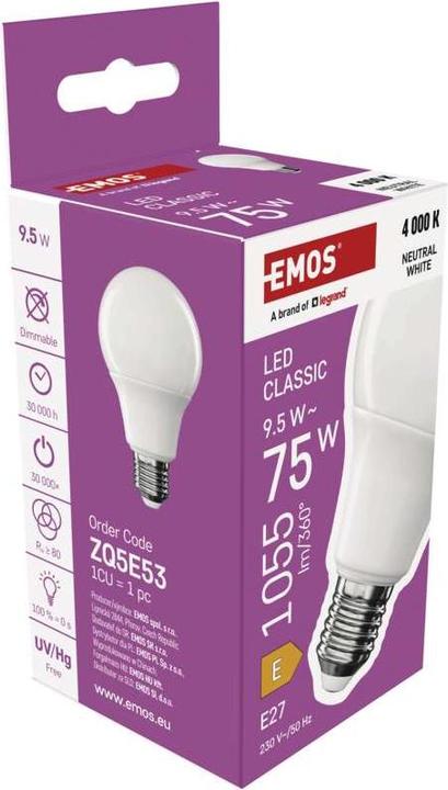 Image du produit Emos LED Lampe Classic A60 / E27 / 9,5 W (75 W) / 1055 lm / Neutral Weiss (E27, 9.50 W, 1055 lm, 1 x, E)