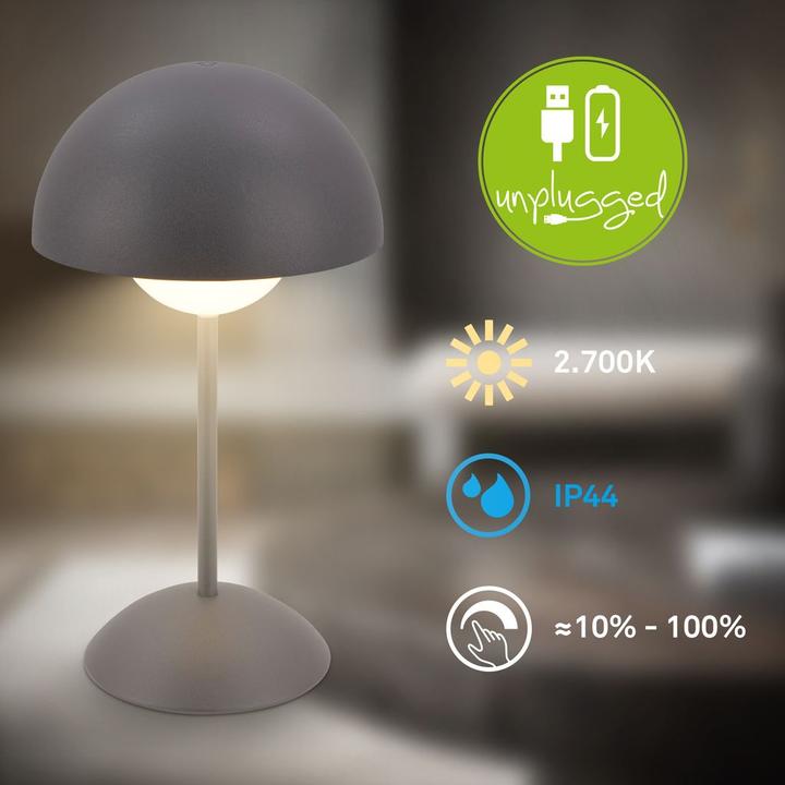 Produktbild Briloner Brilo unplugged KUGLE Akku LED Tischleuchte, stufenlos dimmbar - Anthrazit (250 lm)