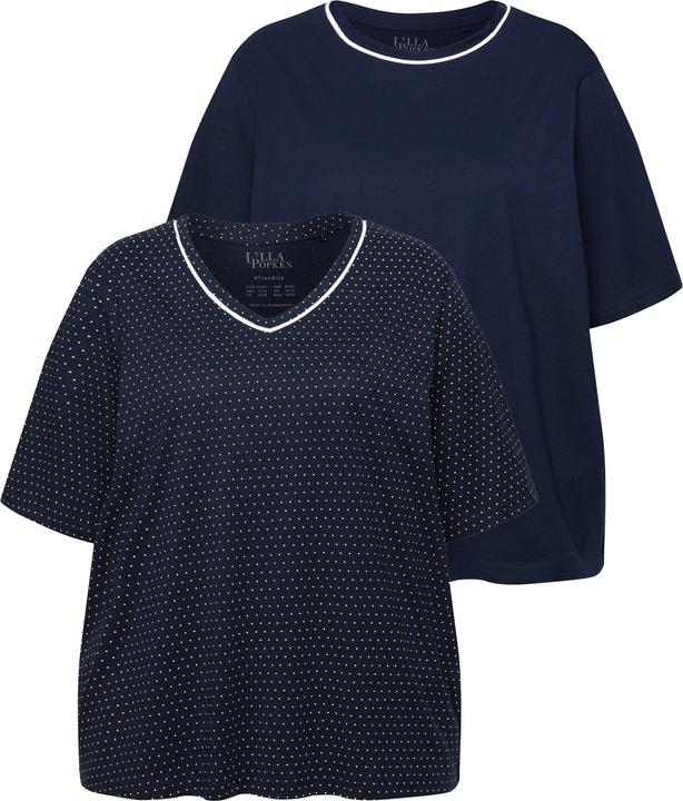 Image du produit Ulla Popken Lot de 2 T-shirts de pyjama, pois/uni, manches courtes (46, 48)