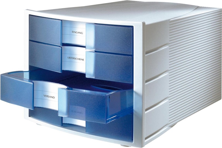 Produktbild Han Schubladenbox IMPULS, 4 Schübe, Gehäuse: lichtgrau Schubladen: blau, aus Polystyrol, auswechselbare (C4)