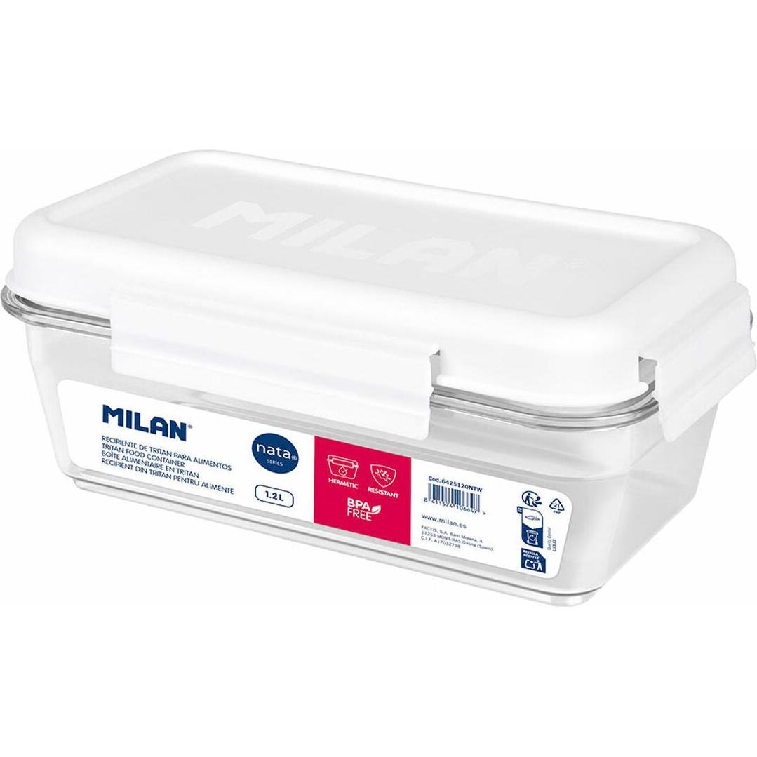 Milan Nata 624 white rectangular airtight tritan lunch box 1.2 l, Portapranzo, Bianco, Trasparente