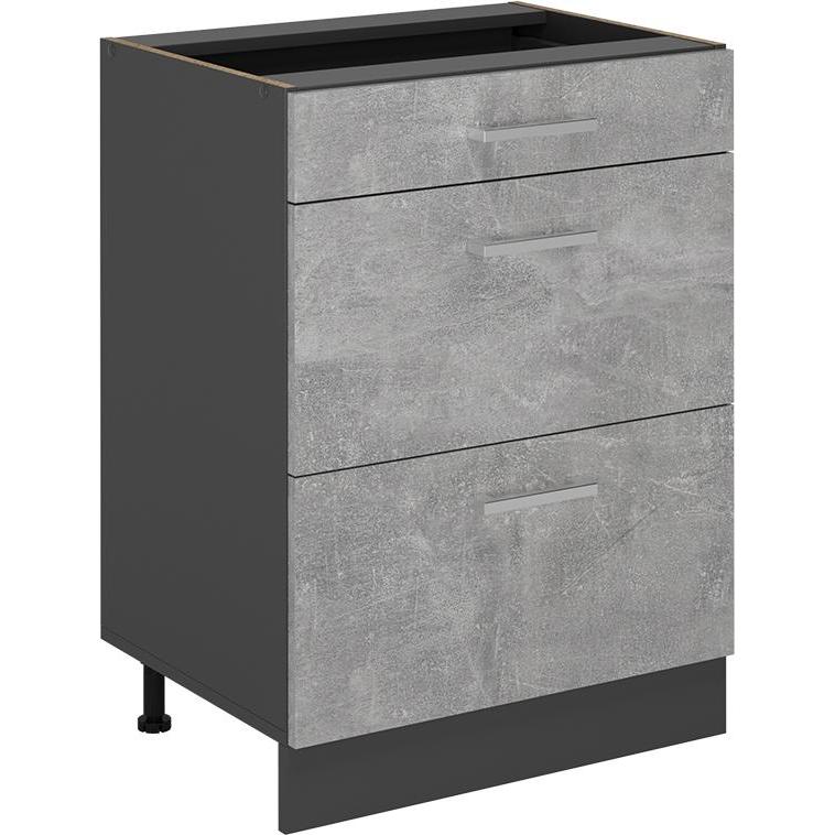 Vicco, Regal, Küchenunterschrank R-Line, Beton/Anthrazit, 60 cm mit Schubladen, ohne Arbeitsplatte