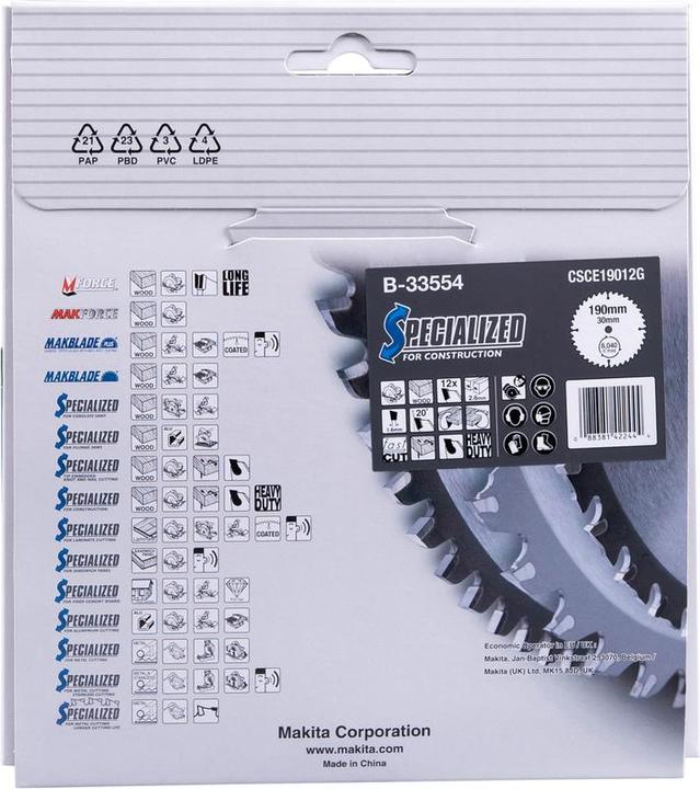Productafbeelding Makita SPECIALIZED zaagblad 190x30x12Z