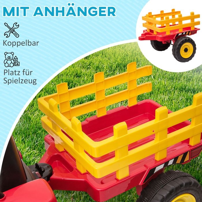 Produktbild Swisshandel24 Kinderelektro-Traktor mit Anhänger, Fernbedienung, MP3, Scheinwerfer, 3-6KM/H, Rot (12 V)